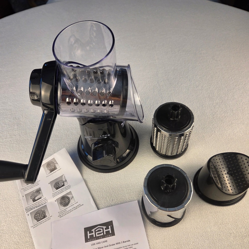 House To Home H2H Rotary Countertop Suction Slicer And Grater 3 Barrels